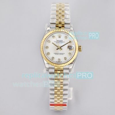 EW Factory Swiss Replica Rolex Datejust 31 Watch White MOP Dial Two Tone Jubilee Bracelet